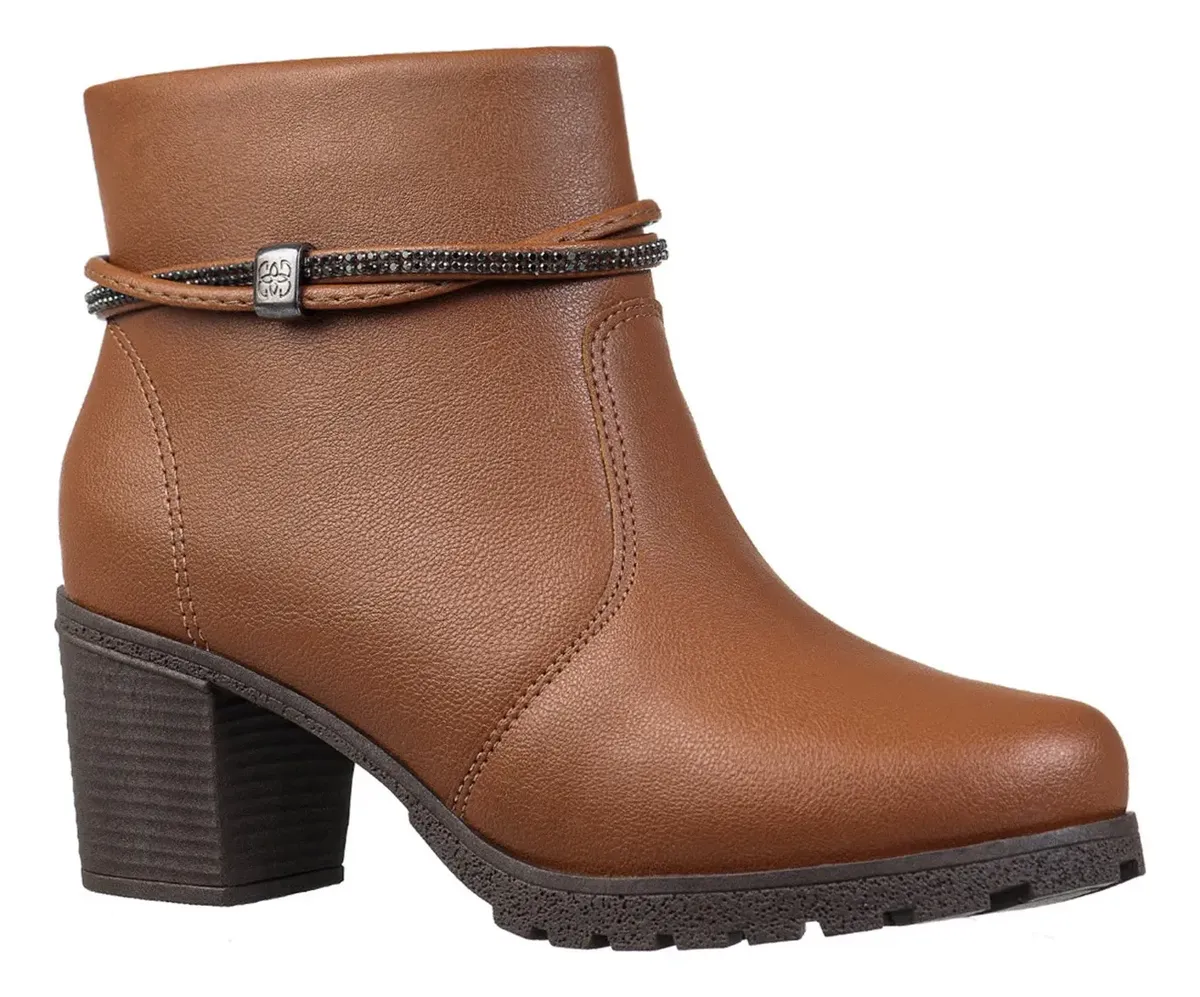 Bota Casual Cano Curto Zíper Salto Médio Macio