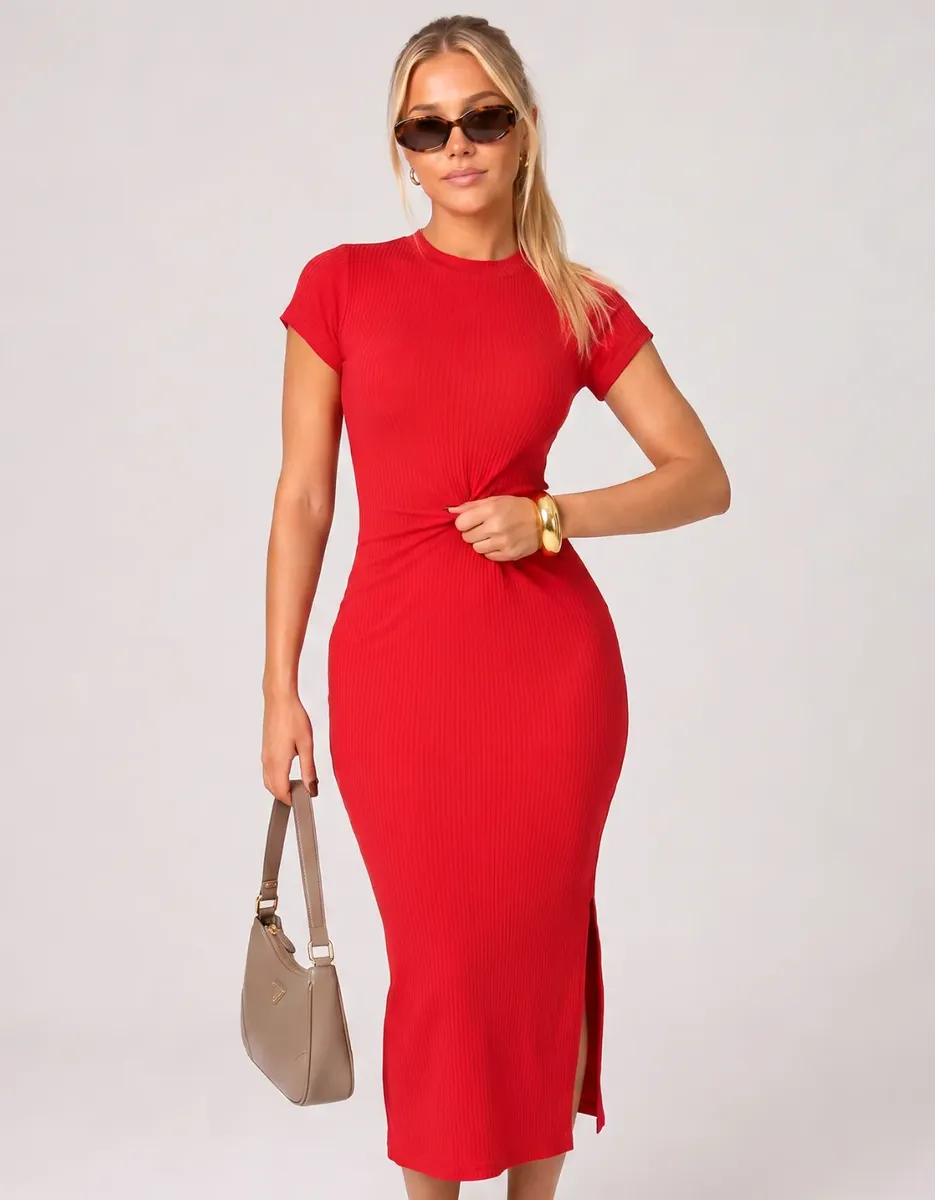 Vestido Feminino Midi Manga Curta Acinturado Modelador 36|46